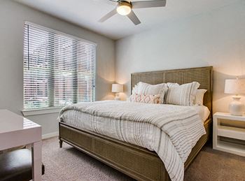 Master retreat with generous closet space and custom shelving